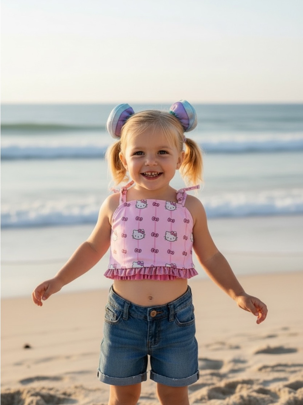 Pink Hello Kitty Ruffle Bikini Top 3T - Picture 6 of 6
